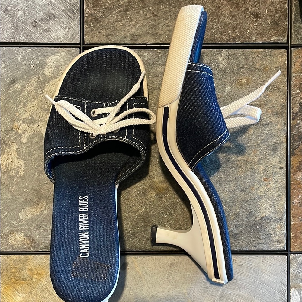 Canyon River Blues Blue and White Mules with Nautical Accents